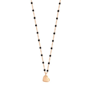 Gigi Clozeau - Collier Lucky Coeur, or rose et mini perles de résine noire, 40 cm