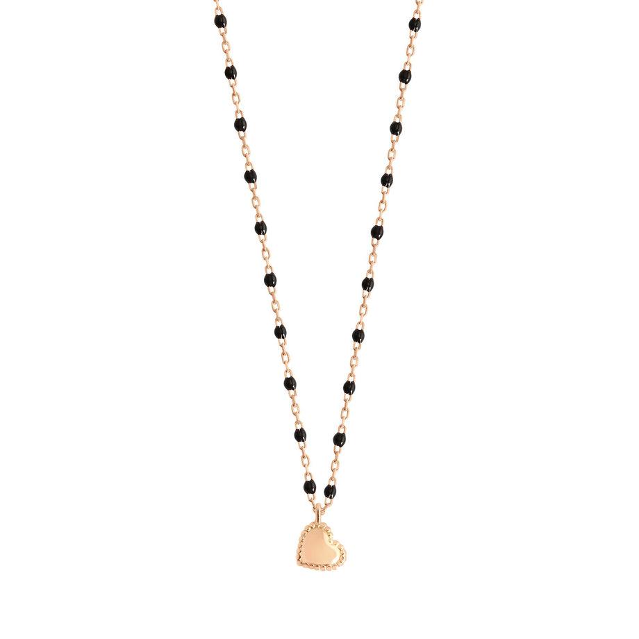 Gigi Clozeau - Collier Lucky Coeur, or rose et mini perles de résine noire, 40 cm