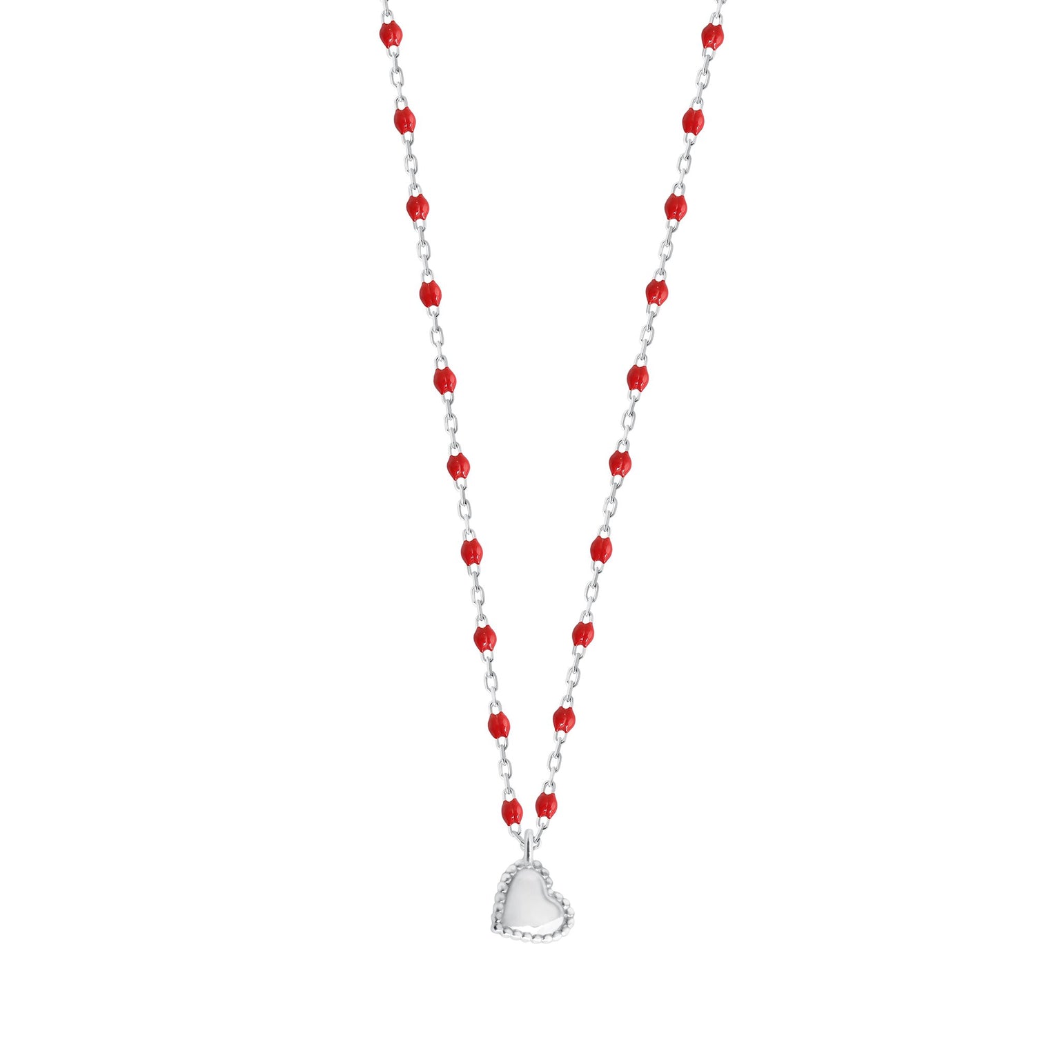 Gigi Clozeau - Collier Lucky Coeur, or blanc et mini perles de résine coquelicot, 40 cm