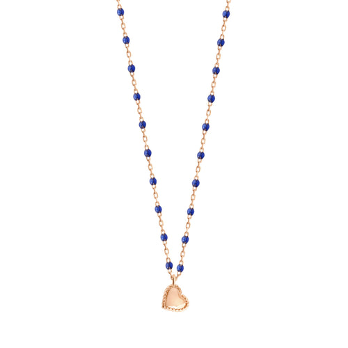 Gigi Clozeau - Collier Lucky Coeur, or rose et mini perles de résine prusse, 40 cm