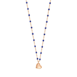 Gigi Clozeau - Collier Lucky Coeur, or rose et mini perles de résine prusse, 40 cm