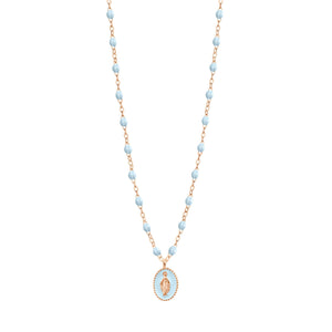 Gigi Clozeau - Collier Madone résine bleu layette, or rose, 42 cm