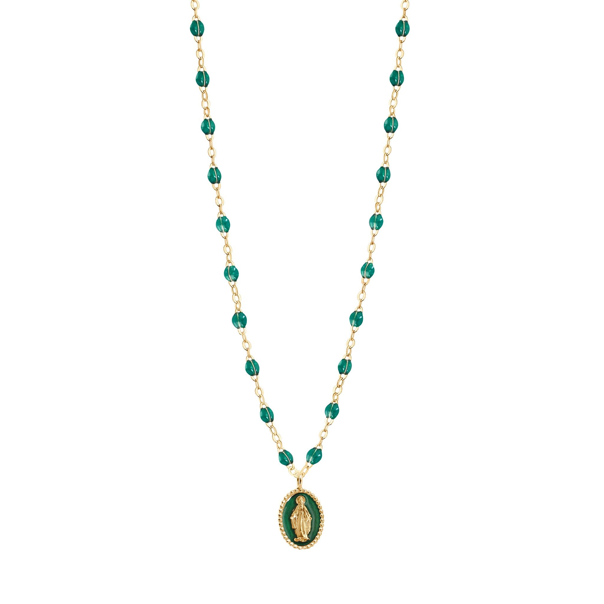 Gigi Clozeau - Collier Madone résine émeraude, or jaune, 42 cm