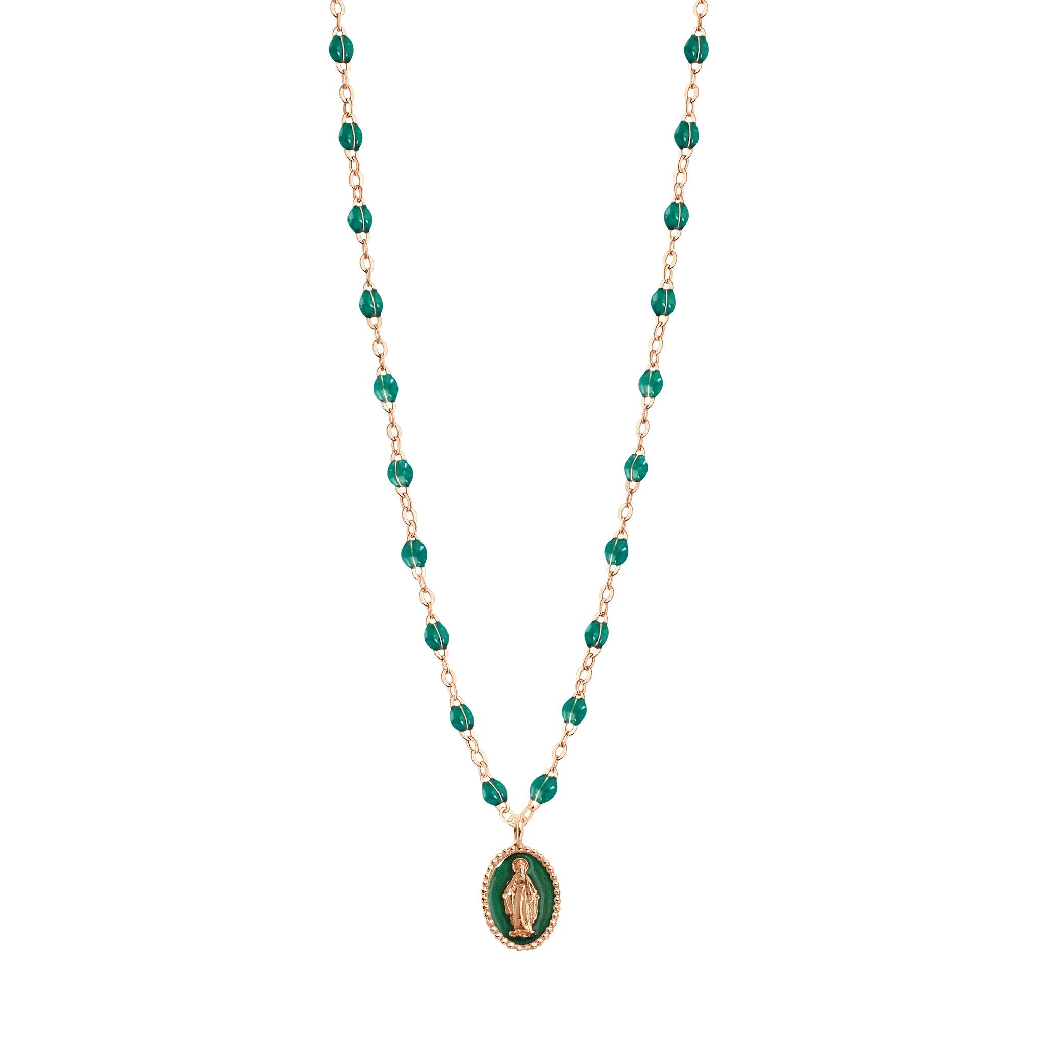 Gigi Clozeau - Collier Madone résine émeraude or rose, 42 cm