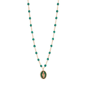 Gigi Clozeau - Collier Madone résine émeraude or rose, 42 cm