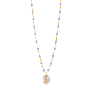 Gigi Clozeau - Collier Madone résine parme, or jaune, 42 cm