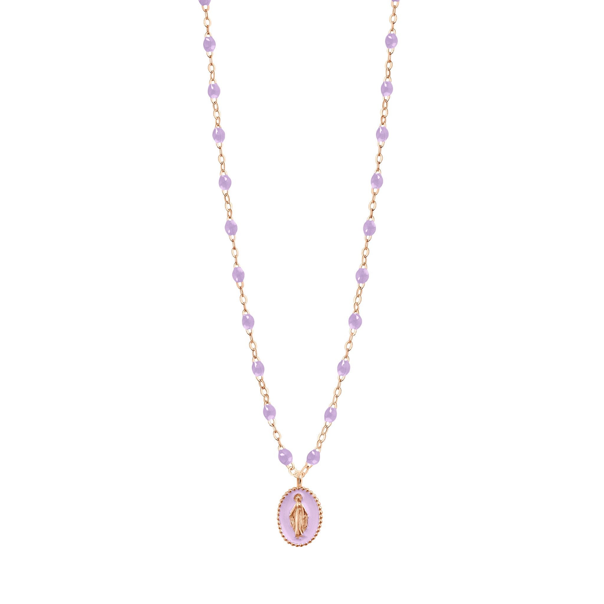 Gigi Clozeau - Collier Madone résine parme, or rose, 42 cm
