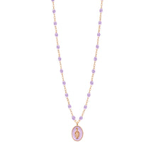 Gigi Clozeau - Collier Madone résine parme, or rose, 42 cm