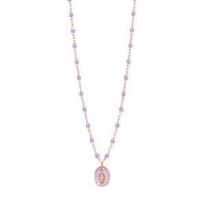 Gigi Clozeau - Collier Madone résine parme, or rose, 42 cm
