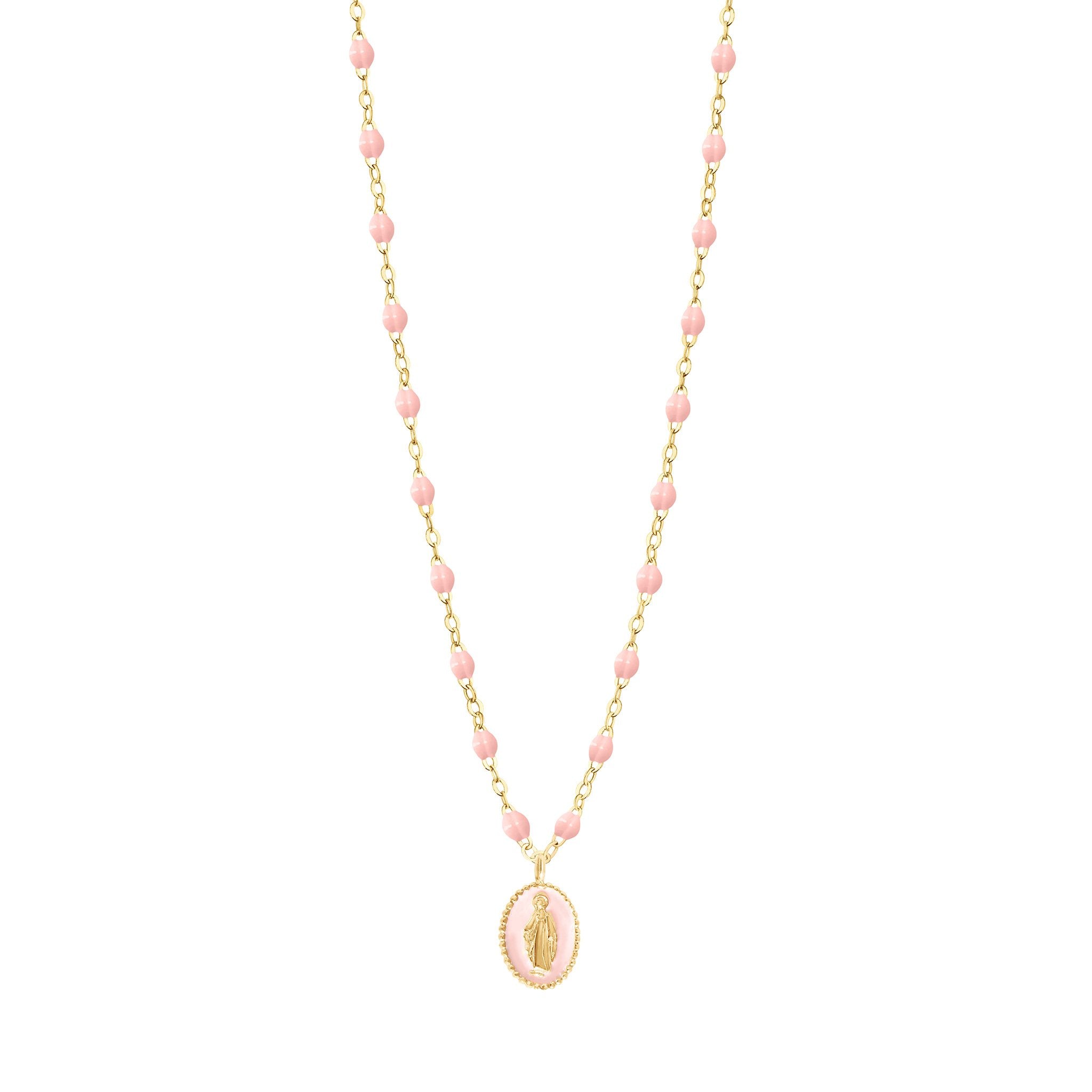 Gigi Clozeau - Collier Madone résine rose bébé, or jaune, 42 cm