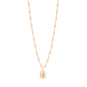 Gigi Clozeau - Collier Madone résine rose bébé, or jaune, 42 cm