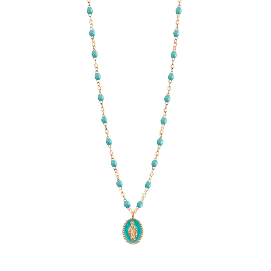 Gigi Clozeau - Collier Madone résine turquoise vert, or rose, 42 cm