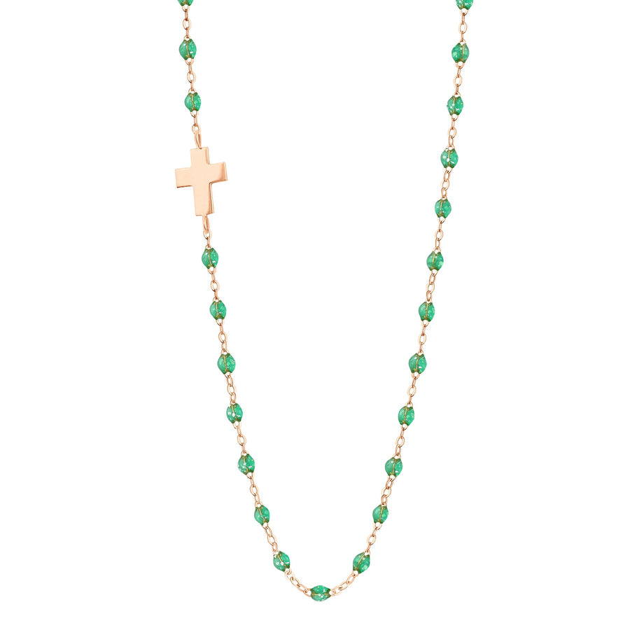 Gigi Clozeau - Collier menthe Croix de côté, or rose, 42 cm