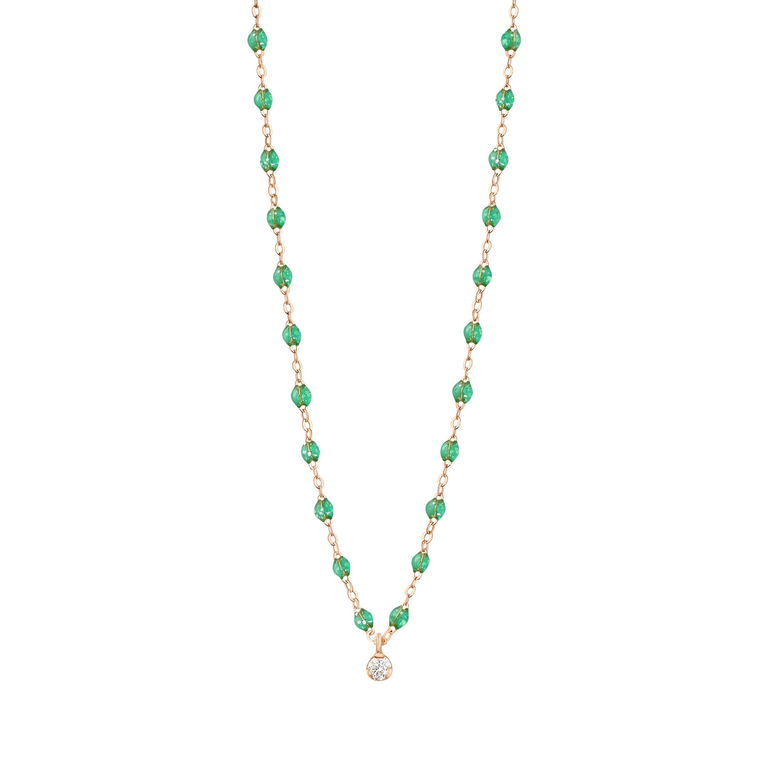 Gigi Clozeau - Collier menthe Gigi Suprême, or rose, 1 diamant, 42 cm