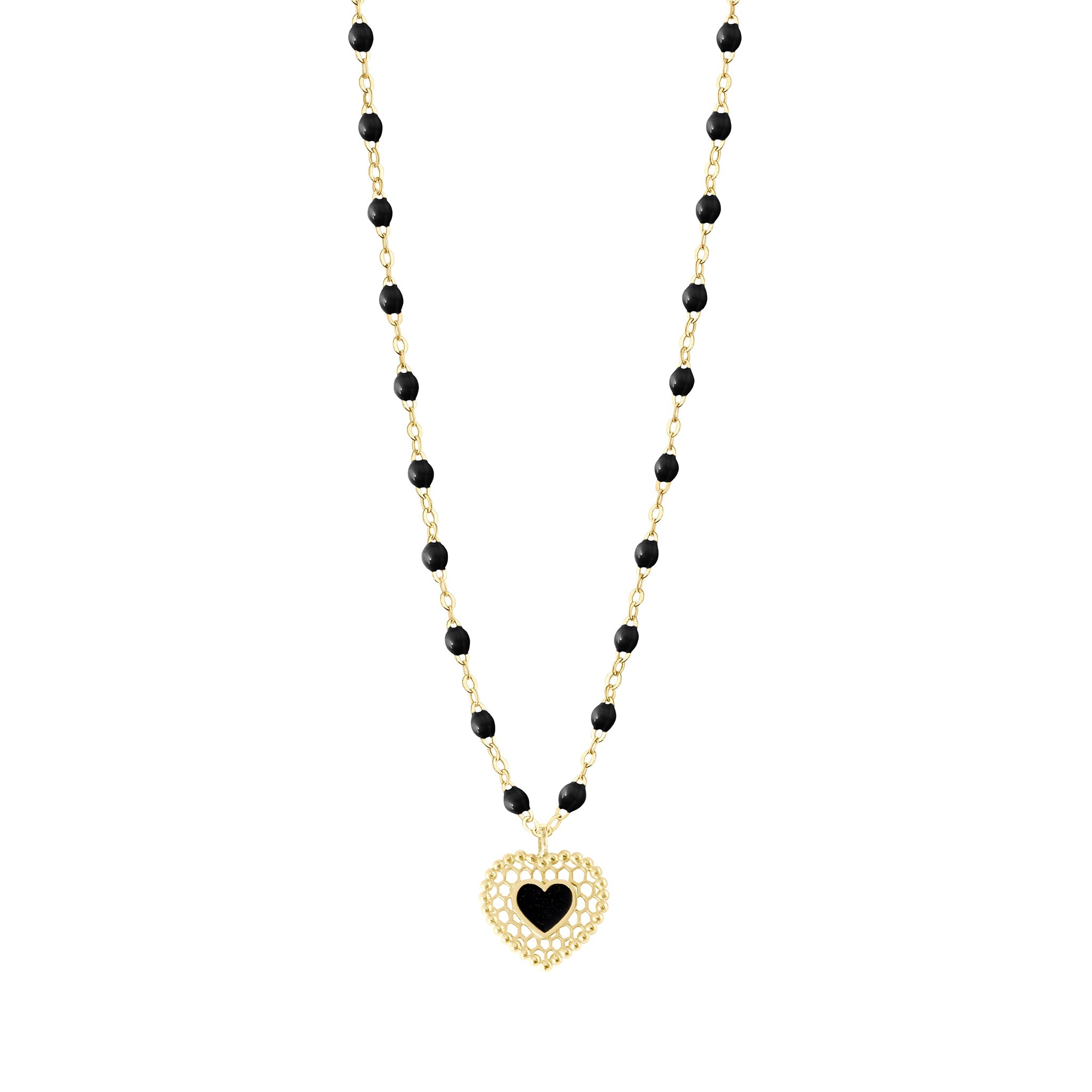 Gigi Clozeau - Collier noir Cœur Dentelle, or jaune, 42 cm