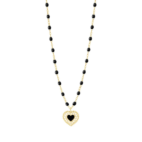 Gigi Clozeau - Collier noir Cœur Dentelle, or jaune, 42 cm