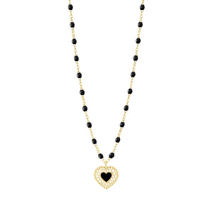 Gigi Clozeau - Collier noir Cœur Dentelle, or jaune, 42 cm