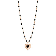 Gigi Clozeau - Collier noir Cœur Dentelle, or rose, 42 cm