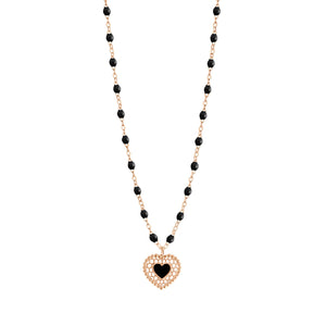 Gigi Clozeau - Collier noir Cœur Dentelle, or rose, 42 cm