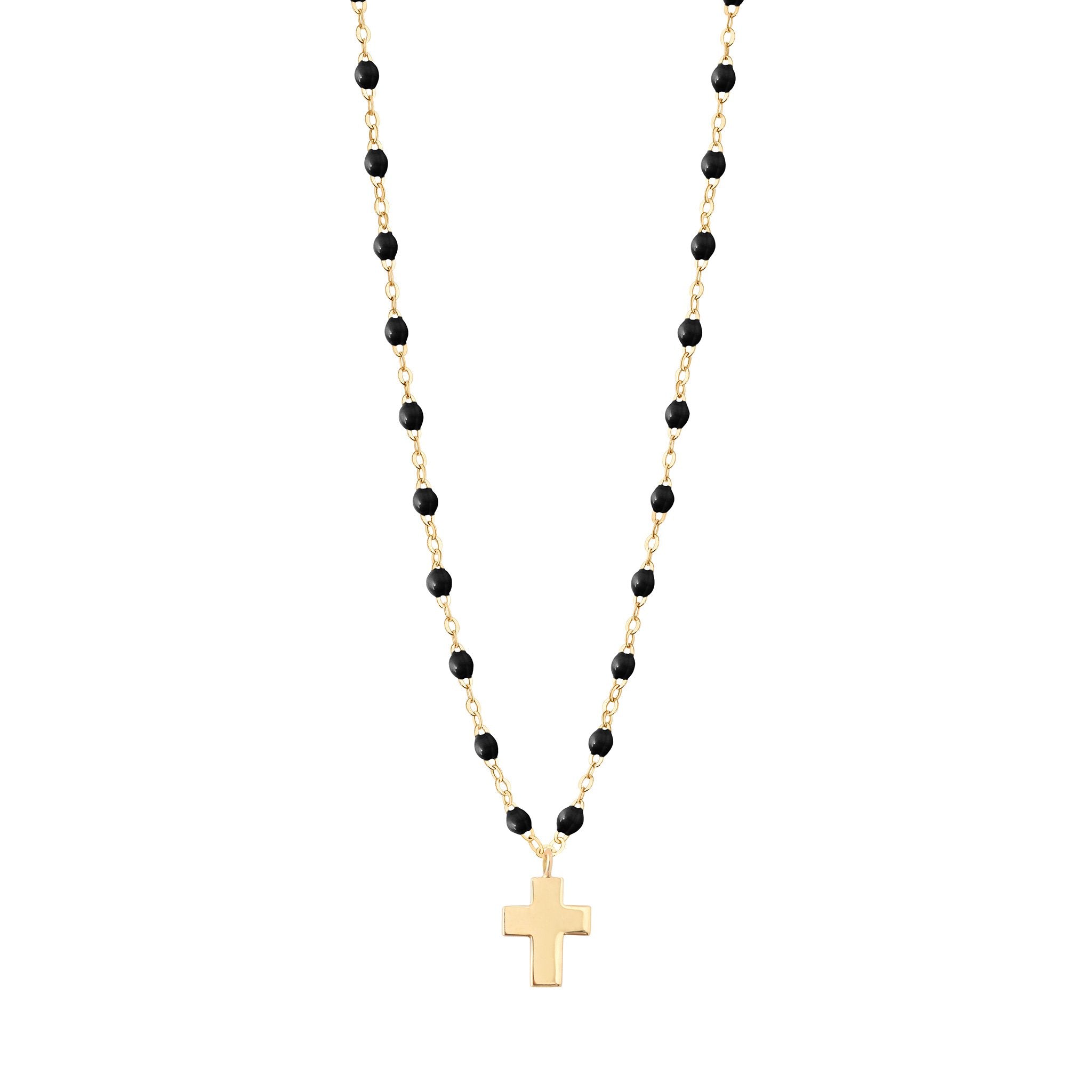 Gigi Clozeau - Collier noir Croix Classique Gigi, or jaune, 42 cm