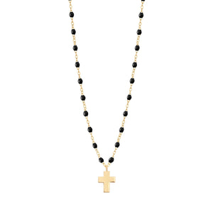 Gigi Clozeau - Collier noir Croix Classique Gigi, or jaune, 42 cm