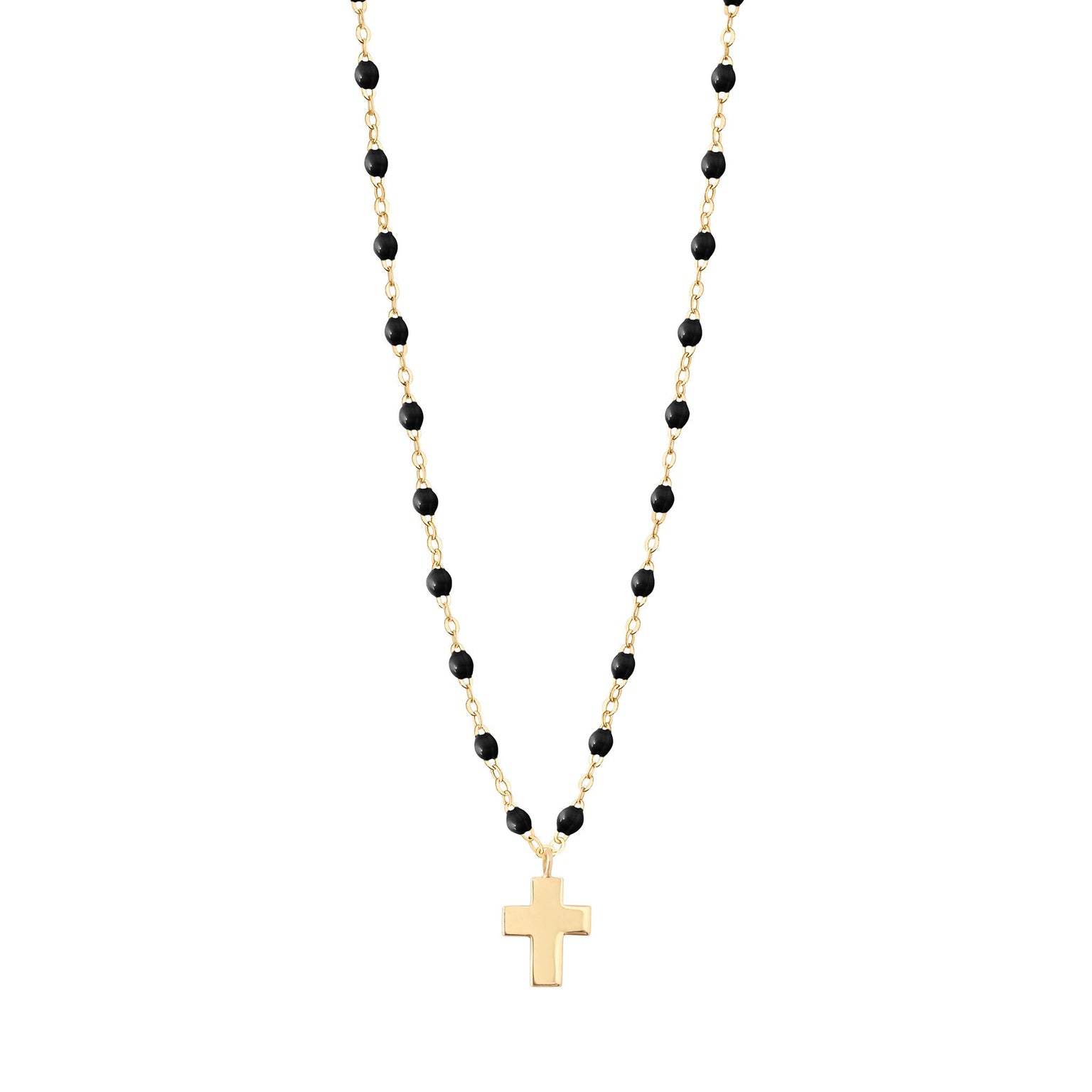 Gigi Clozeau - Collier noir Croix Classique Gigi, or jaune, 42 cm