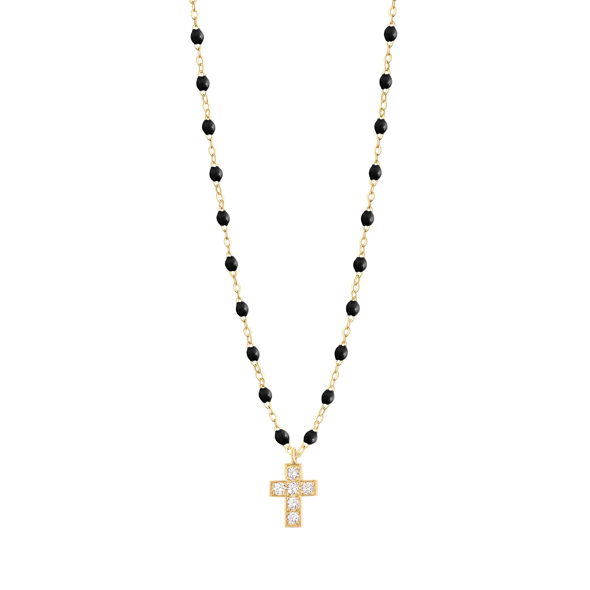 Gigi Clozeau - Collier noir Croix diamants, or jaune, 42 cm