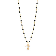 Gigi Clozeau - Collier noir Croix diamants, or jaune, 42 cm