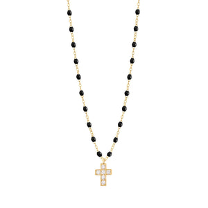 Gigi Clozeau - Collier noir Croix diamants, or jaune, 42 cm