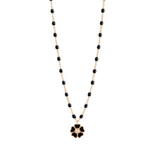 Gigi Clozeau - Collier noir Fleur, diamant, or rose, 42 cm