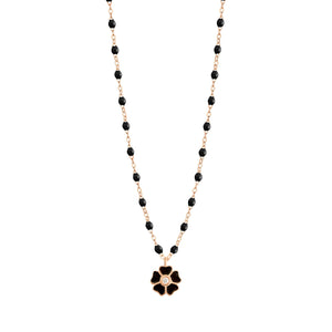 Gigi Clozeau - Collier noir Fleur, diamant, or rose, 42 cm
