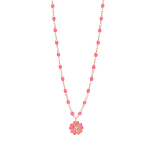 Gigi Clozeau - Collier noir Fleur, diamant, or rose, 42 cm