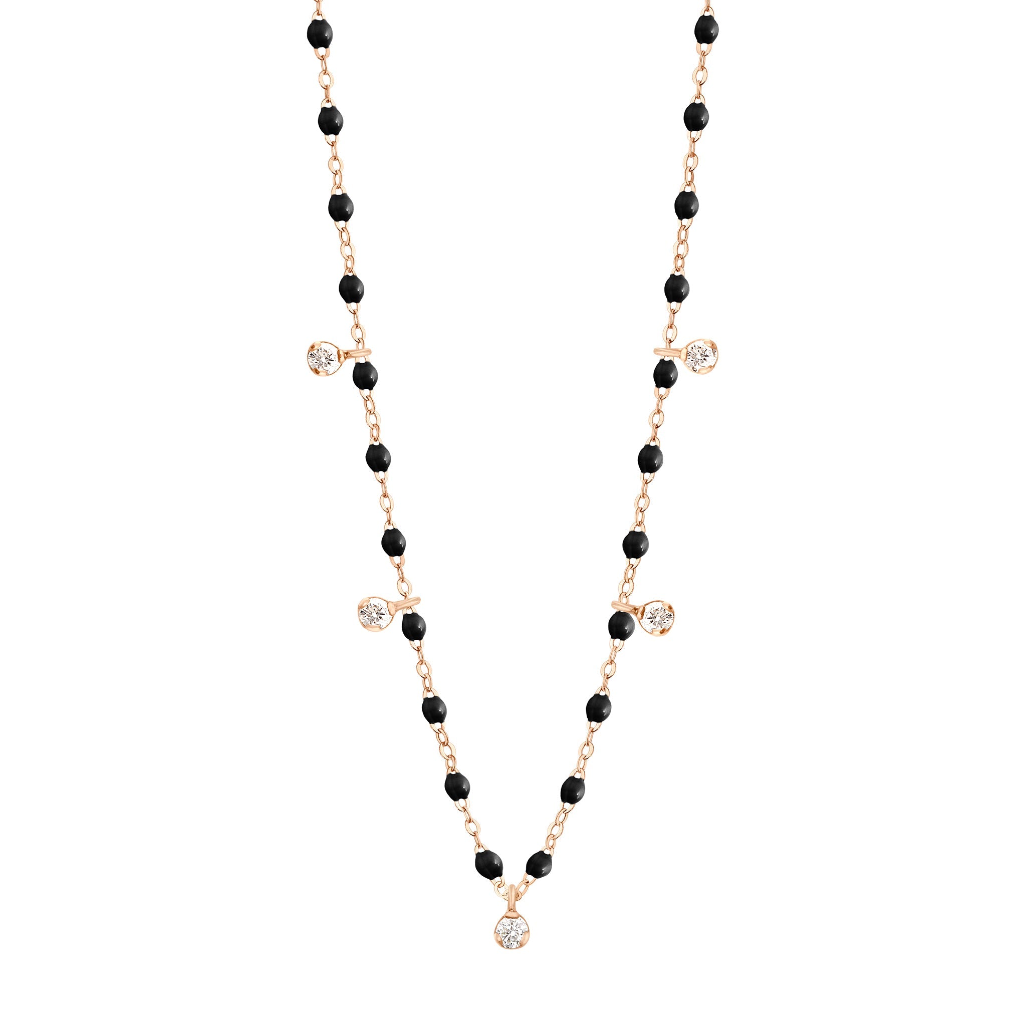 Gigi Clozeau - Collier noir Gigi Suprême, or rose, 5 diamants, 45 cm