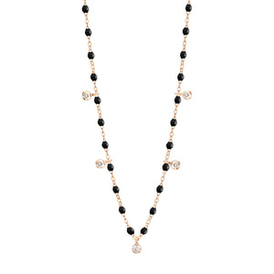 Gigi Clozeau - Collier noir Gigi Suprême, or rose, 5 diamants, 45 cm