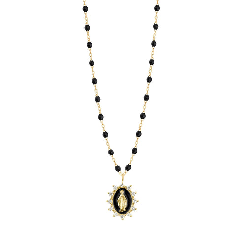 Gigi Clozeau - Collier noir Madone Suprême diamants, or jaune, 50 cm
