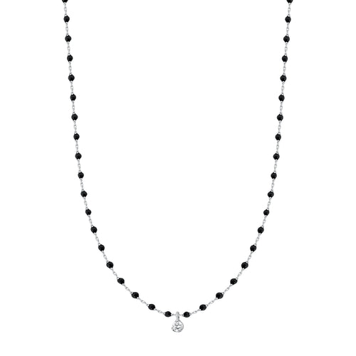 Gigi Clozeau - Collier noir Mini Gigi, or blanc, 1 diamant, 40 cm