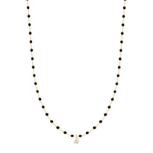 Gigi Clozeau - Collier noir Mini Gigi, or jaune, 1 diamant, 40 cm