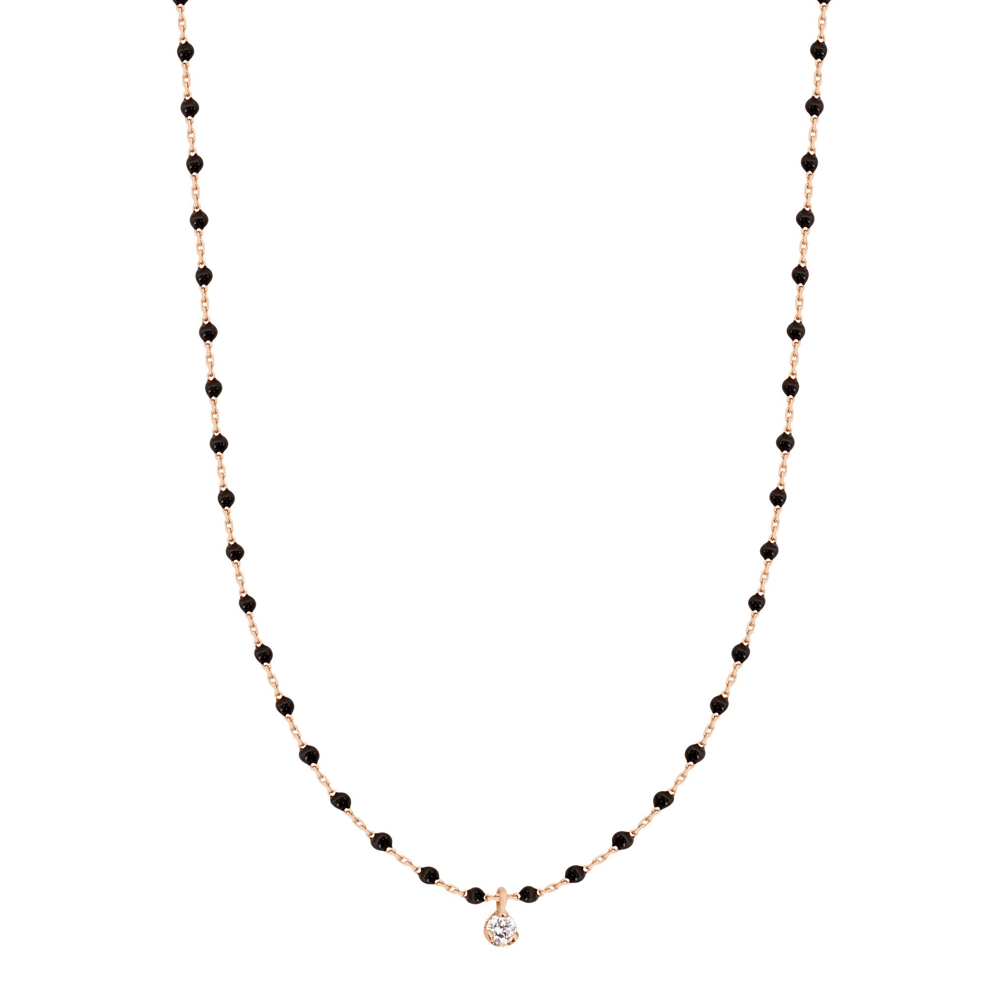 Gigi Clozeau - Collier noir Mini Gigi, or rose, 1 diamant, 40 cm