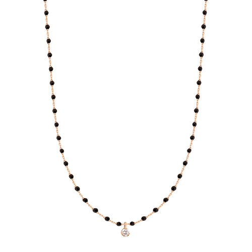 Gigi Clozeau - Collier noir Mini Gigi, or rose, 1 diamant, 40 cm