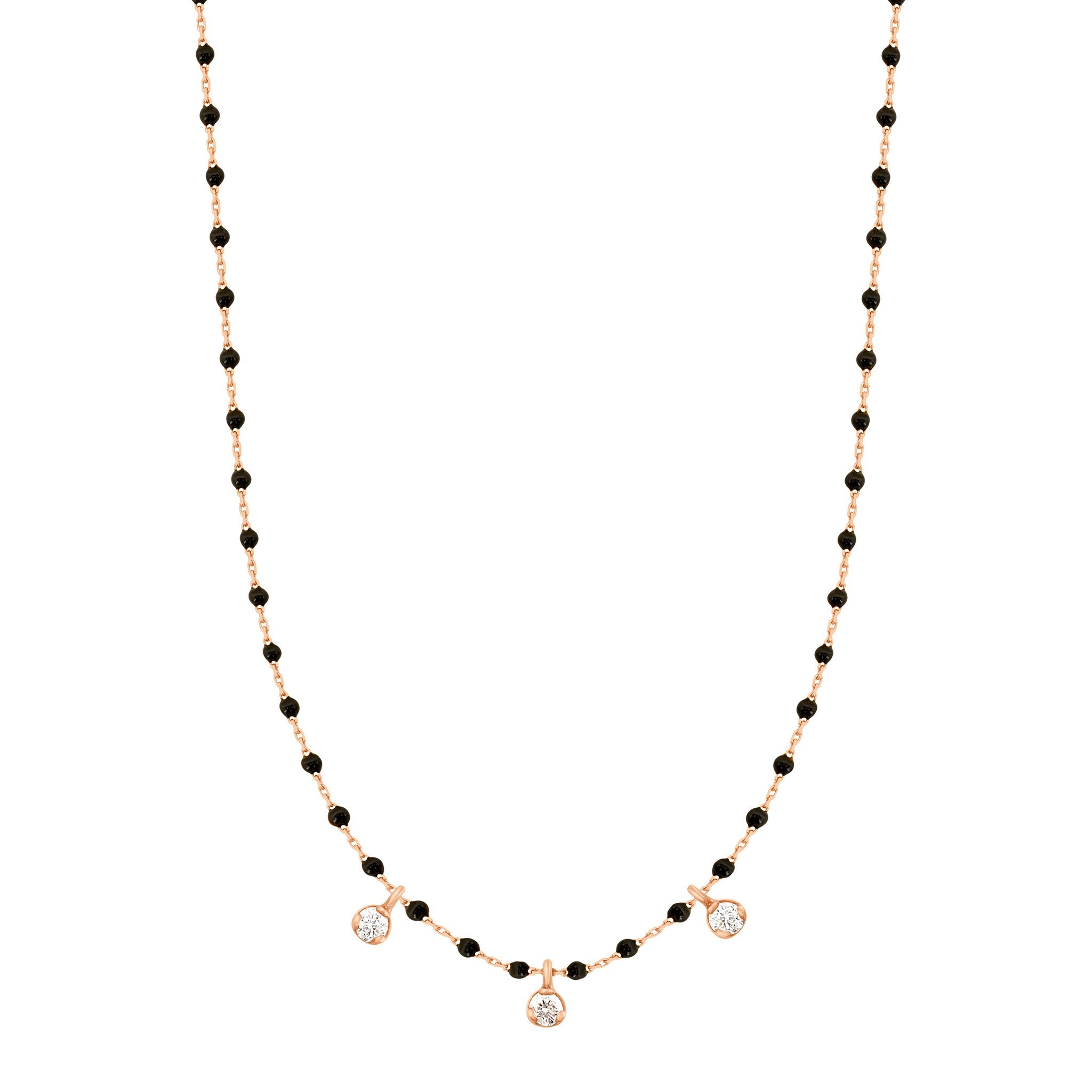 Gigi Clozeau - Collier noir Mini Gigi, or rose, 3 diamants, 42 cm