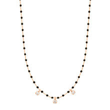 Gigi Clozeau - Collier noir Mini Gigi, or rose, 3 diamants, 42 cm