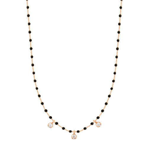 Gigi Clozeau - Collier noir Mini Gigi, or rose, 3 diamants, 42 cm