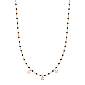 Gigi Clozeau - Collier noir Mini Gigi, or rose, 3 diamants, 42 cm