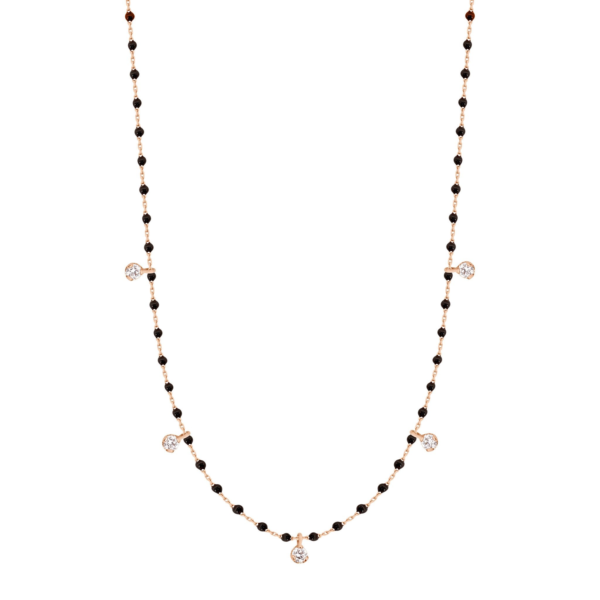 Gigi Clozeau - Collier noir Mini Gigi, or rose, 5 diamants, 55 cm
