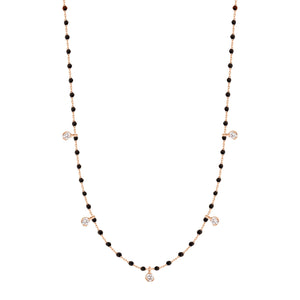Gigi Clozeau - Collier noir Mini Gigi, or rose, 5 diamants, 55 cm