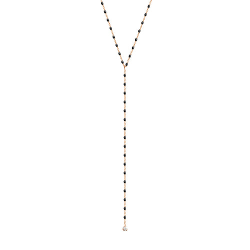 Gigi Clozeau - Collier noir Mini Gigi party Y, or rose, 1 diamant, 50 cm