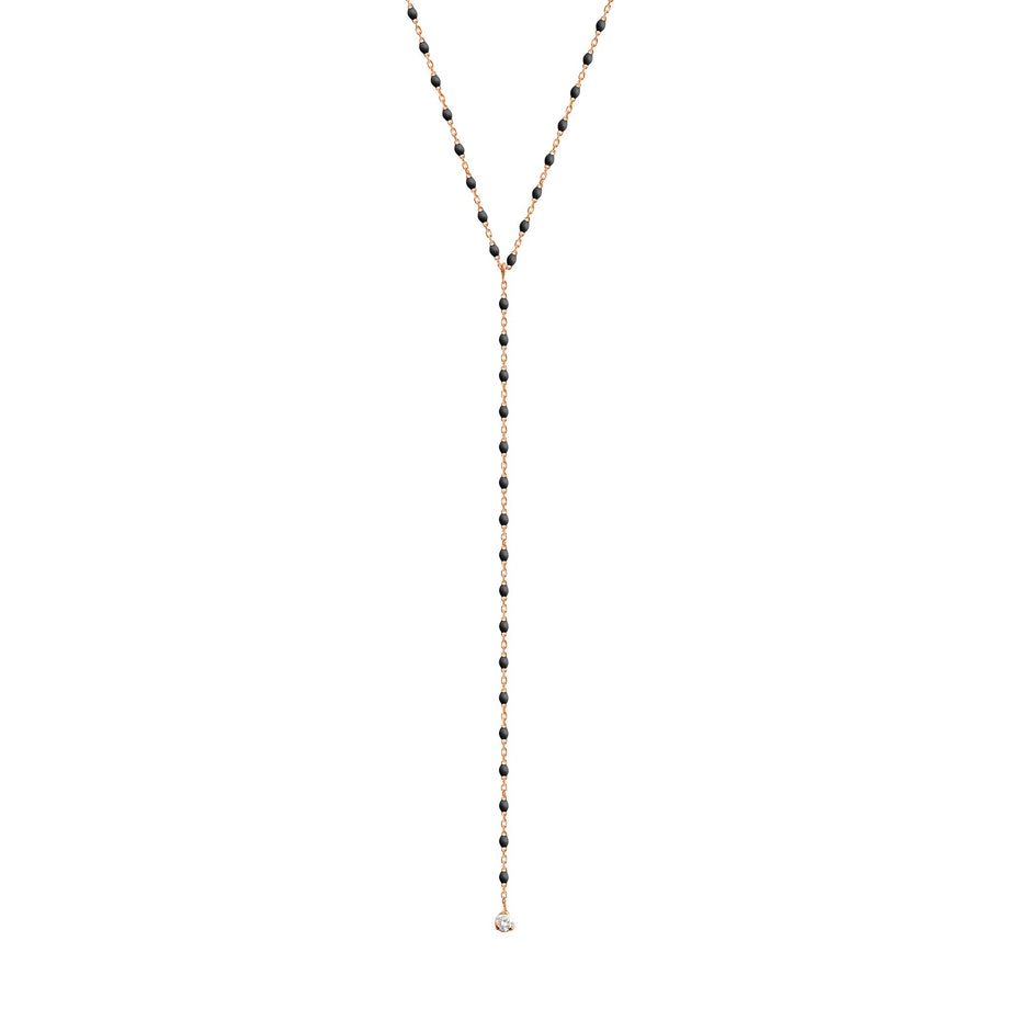 Gigi Clozeau - Collier noir Mini Gigi party Y, or rose, 1 diamant, 50 cm