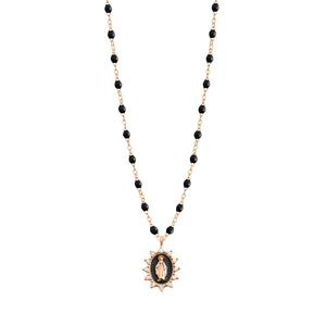 Gigi Clozeau - Collier noir Petite Madone Suprême diamants, or rose, 42 cm