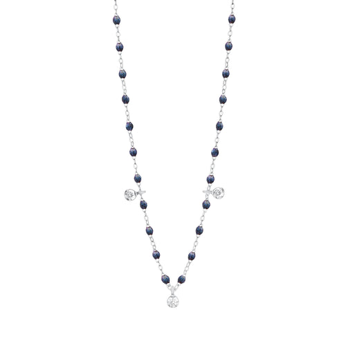 Gigi Clozeau - Collier nuit Gigi Suprême, or blanc, 3 diamants, 45 cm