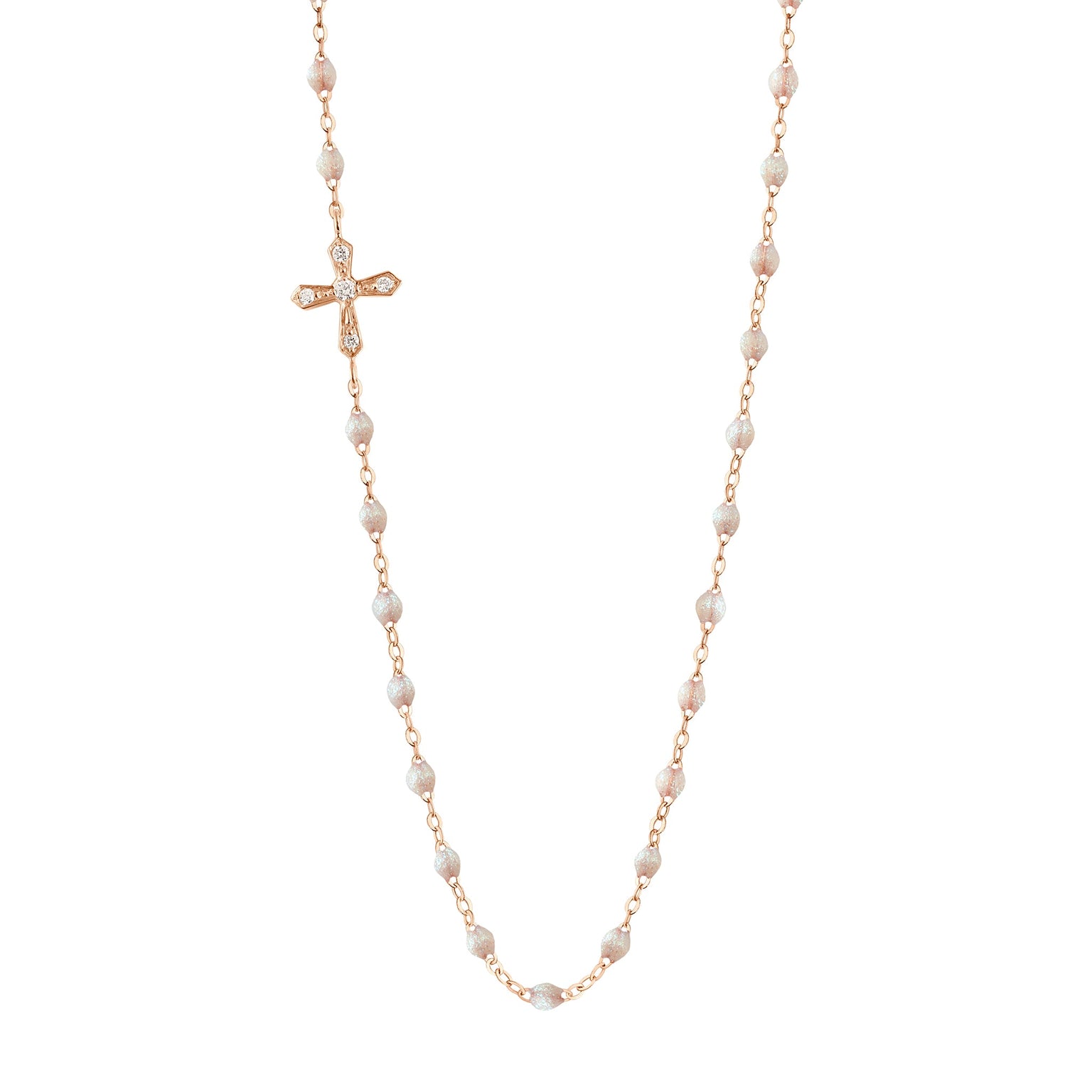 Gigi Clozeau - Collier opale Croix Vintage diamants, or rose, 42 cm
